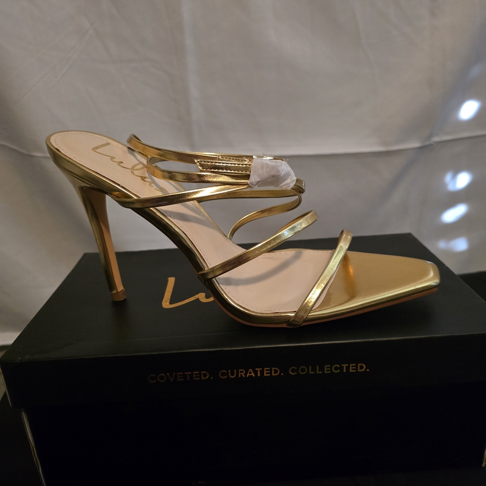 Lulu's Metallic Gold Strappy Stiletto Heels